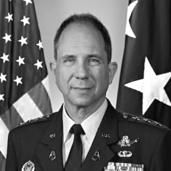 a black and white headshot of Lt Gen John Shaw